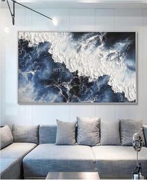 Schilderijen Zwart Abstract Mes 3d Witte Golf Foto's Home Decor Kunst aan de muur Handgeschilderd olieverfschilderij Handgemaakte schilderijenPa3647859