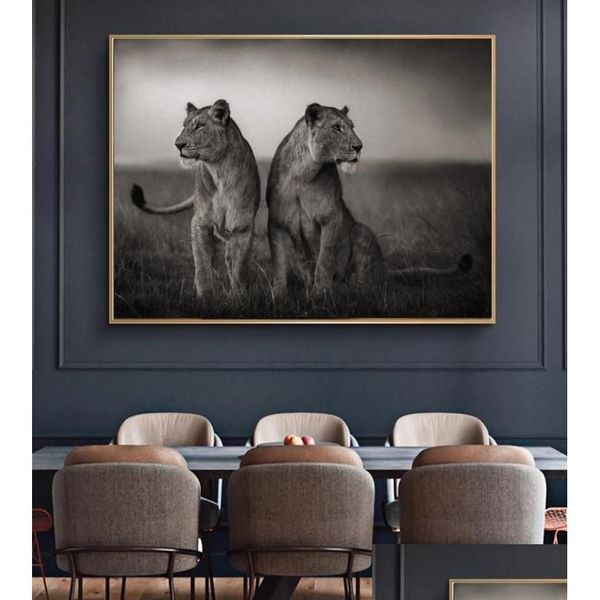 Peintures Noir et Blanc Lion Africain Animal Sauvage Affiches Impressions Paysage Toile Peinture Art Nature Mur Photo Pour Salon4 Dh0Yu