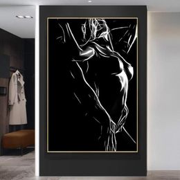 Pinturas Pareja desnuda en blanco y negro Pintura en lienzo Cuerpo sexy Mujer Hombre Arte de la pared Póster Impresión Imagen para la decoración del hogar Cuadro358o