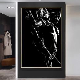 Schilderijen Zwart-wit Naakt Paar Canvas Schilderij Sexy Lichaam Vrouwen Man Muur Poster Print Foto Voor Kamer Home decor Cuadro235K