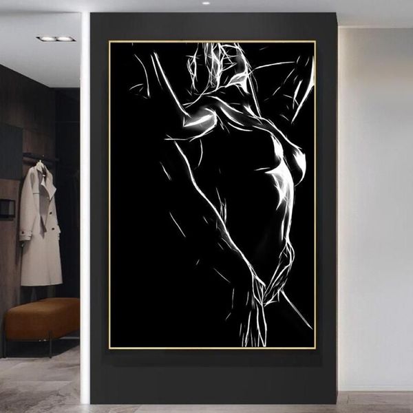 Peintures Noir et Blanc Nu Couple Toile Peinture Sexy Corps Femmes Homme Mur Art Affiche Imprimer Image Pour Chambre Décor À La Maison Cuadro284d