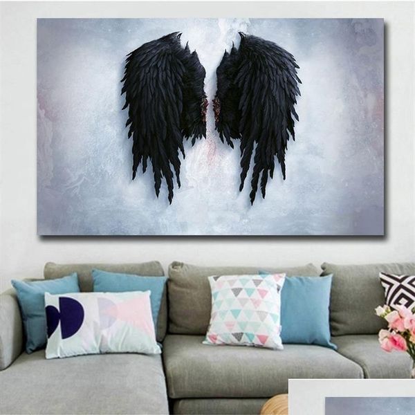 Peintures Black Angel Wings Toile Peinture Grande Taille Mur Picture Art Travail Décoration de la maison Affiche Imprimer Cuadros Decoracio Homefavor Dh9Tp