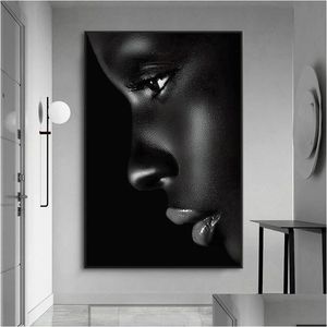 Peintures Profil Noir Lèvre Femme Toile Peinture HD Imprimer Figure Affiches et impressions Moderne Mur Art Image pour Salon Chambre Dhmqz