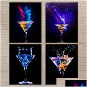 Schilderijen Blauw Licht Wijnglas Canvas Poster Bar Keuken Decoratie Schilderij Modern Home Decor Wall Art Foto Eetkamer Decoratio Dhftu