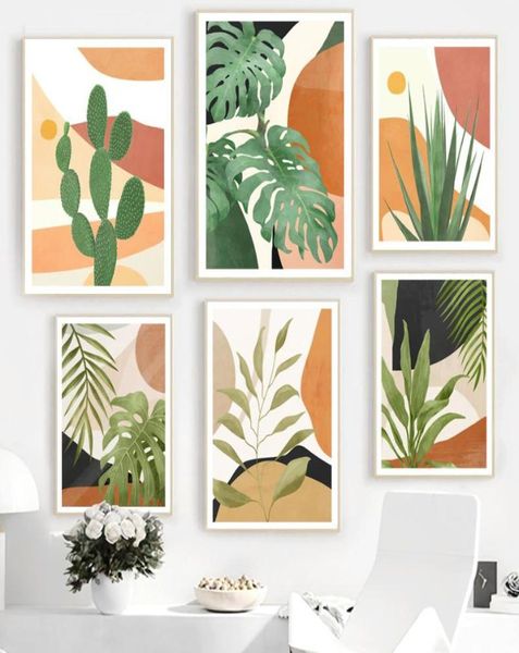 Peintures Boho Cactus Monstera Feuille de Palmier Abstrait Mur Art Toile Peinture Nordique Affiches et Impressions Photos pour Salon déco 7802562