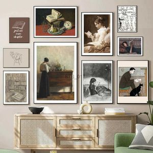 Peintures Bookish Gallery Wall Set Prints Book Lover's Gift Neutre Mur Photos Academia Bookworm Art Bibliothèque Décoration Toile Peinture