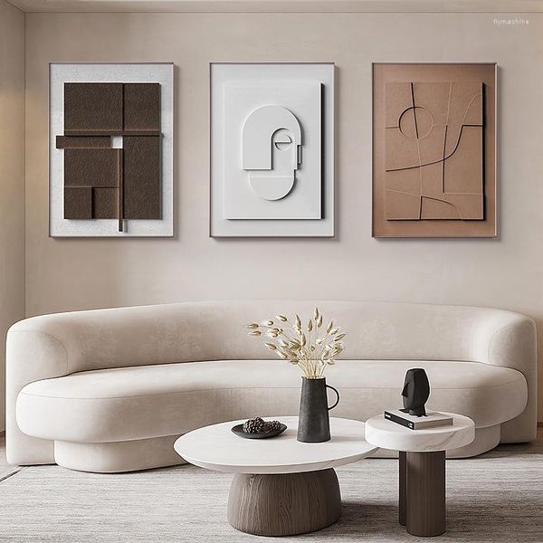 Pinturas marrón efecto 3d geométrico abstracto pared arte cartel nórdico decoración del hogar lienzo pintura moderna minimalista imagen para sala de estar