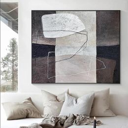 Schilderijen bruin beige acryl abstract geometrisch canvas schilderen textuur palet mes ingelijste muurkunst groot huisdecoratie