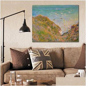 Paintings Canvas Art Claude Monet Painting View From The Cliff At Pourville Bright Weather Handmade Artwork Vibrant Decor For Wine C Dhqus