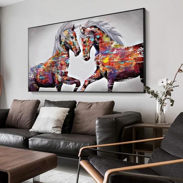 Pinturas Lienzo Pintura Animal Arte de la pared Caballo León Tigre Póster al óleo e impresión para la sala de estar Decoración del hogar 211x