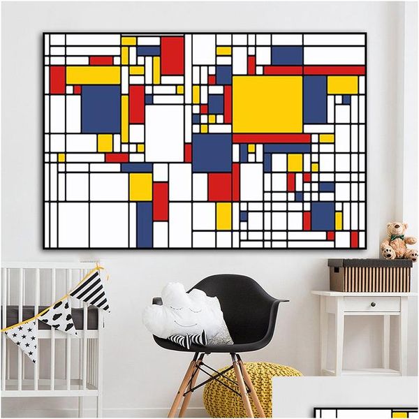 Peintures Toile Peinture Piet Cornelies Mondrian Affiches abstraites et impressions Art mural Image moderne pour grille salon Homefavor Dhfir