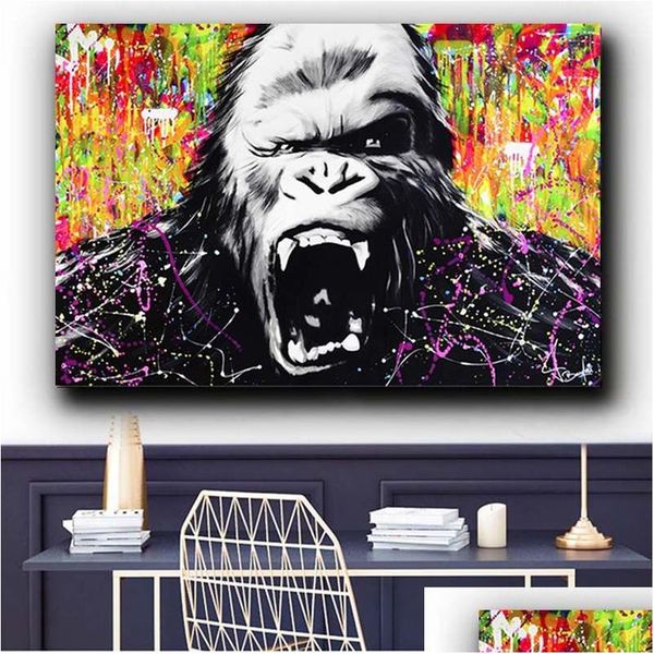 Pinturas lienzo pintura acuarela estampados de pared estampados de pared animal orangutan mono póster imágenes abstractas para decoración de la sala de estar caída del dhlox