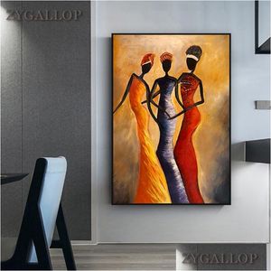 Schilderijen canvas print African Woman Portret Oil Painting Scandinavische posters en prints Wall Art Pictures for Living Room Decor D Dhxtw