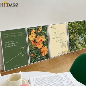 Schilderijen canvas print schilderij poster Noordse Koreaanse natuurlijke groene bladeren bloemen woorden citaat muur foto's kunst woonkamer huisdecor 230422