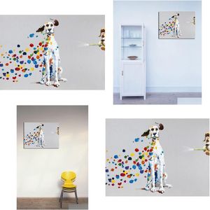 Peintures Cartoon Animal Dog With Colorf Bubble Paindre d'huile à la main sur toile Mural Art Picture pour la maison Living Chambre Mur Déco Dhgnk