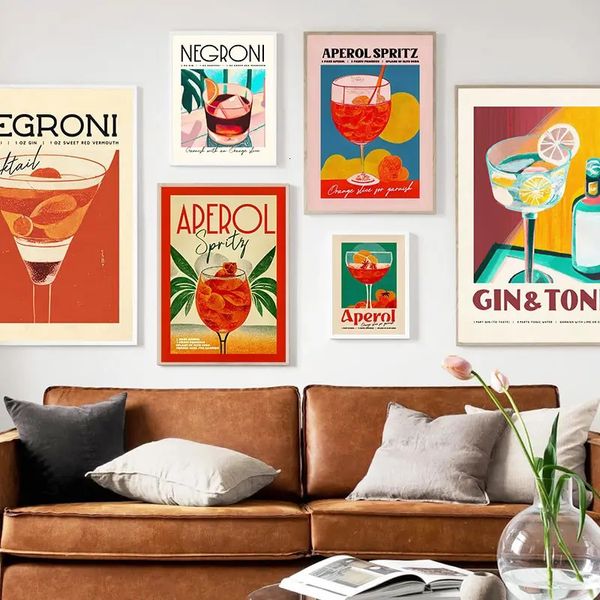 Pinturas Dibujos animados Jugo de fruta Mojito Aperol Spritz Pósteres e impresión Sangría Bebida Negroni Lienzo Pintura Club Bar Tienda Decoración del hogar 231110