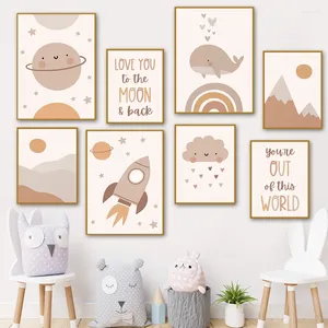 Schilderijen Cartoon Zon Regenboog Wolken Walvis Boho Kinderkamer Posters En Prints Baby Wall Art Foto Decor Nordic Kinderkamer Canvas schilderij