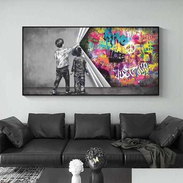 Pinturas Niños Graffiti Puño Esposas Pintura decorativa Arte de la pared Imagen y sala de estar Lienzo para la decoración del hogar moderno Dr Dhwgh