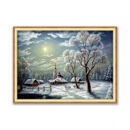 Schilderijen Kerstbal met sneeuw DIY Borduren 11CT Borduurpakketten Handwerkset Bedrukt canvas Katoenen draad Woondecoratie 231019