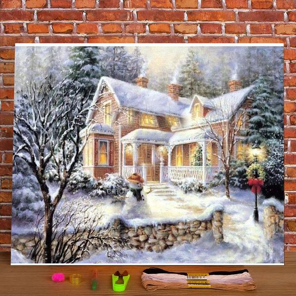Pinturas Bola de Navidad con lienzo impreso de nieve 11CT Kit de bordado de punto de cruz Hilos DMC Pintura artesanal Paquete de costura 231019