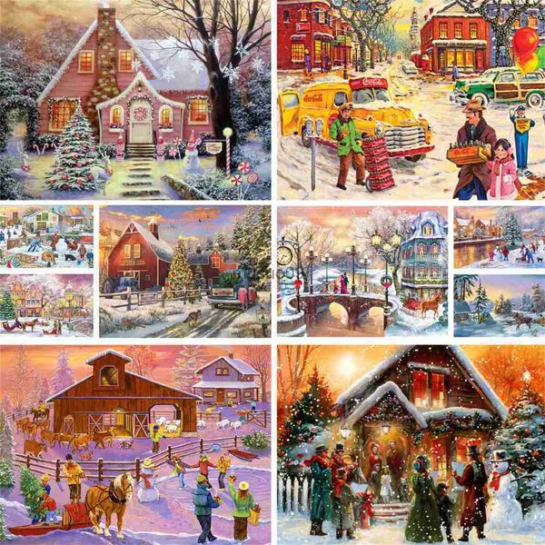 Peintures Paysage de Noël Maison d'hiver Coloriage par numéros Kit de peinture Peintures acryliques 40 * 50 Peinture sur toile faite à la main pour les enfants L231111