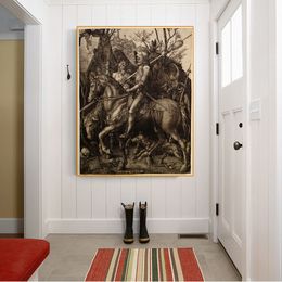 Schilderijen Citon Canvas Albrecht Durer The Knight Death and the Devil Art Oil Painting Artwork Picture Modern Wall Decor Home Decoration 221006