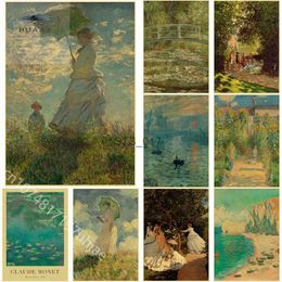 Peintures Claude Monet oeuvre Kraft papier affiche paysage impressions vintage maison salle à manger art décor mural rétro peinture à l'huile affiches
