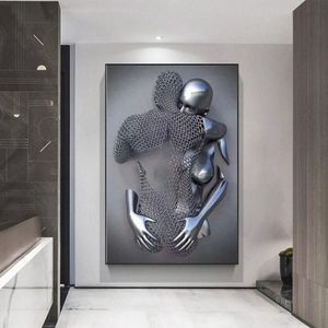 Peintures Couples Metal Figure Statue Toile Peinture Nordic Love Kiss Affiche et impressions Sexy Body Wall Art Photos pour vivre Ro267P