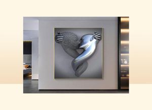 Peintures couples metal sigle statue toile peinture nordic love kiss affiche et imprimés sexy body art images pour vivre ro4996592