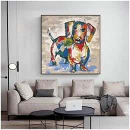 Peintures Teckel Graffiti Toile Abstraite Chien Art Prints Affiche Moderne Chambre Peinture Murale Enfants Chambre Décor Cuadros Drop Deliver Dhwyi