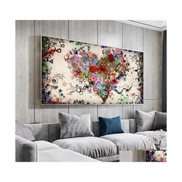 Schilderijen ddhh muur kunst foto canvas print liefde schilderen abstract colorf hart bloemen posters prints voor woonkamer huis geen drop dhdhl