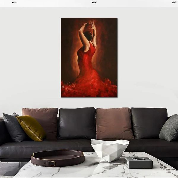 Pinturas Pintura decorativa Bailando Mujer Bailarines de flamenco español Lienzo Obra de arte para decoración de pared Pintado al óleo a mano de alta calidad