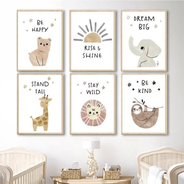 Pinturas Elefante Oso Jirafa Lazy Lion Sun Boho Wall Art Lienzo Pintura Nórdica Pósters e impresiones Imágenes Niños Habitación de bebé Deco267K