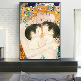 Schilderijen beroemde posters en gedrukte moeder liefde tweeling baby door Gustav Klimt canvas schilderen schilderij muur kunst foto esthetische kamer decor woo