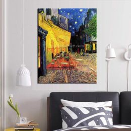 Schilderijen Beroemde Van Gogh Cafe Terras 's Nachts Olieverfschilderij 100 Handgeschilderde Art Canvas voor Thuis Woonkamer Kantoor Muur Decor Poster 230308