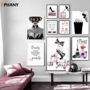 Schilderijen Mode Prints En Posters Sexy Hoge Hakken Vrouwen Wall Art Cover Tijdschrift Canvas Schilderij Parfum Meisjes Kamer Decor Pictur216S