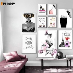 Schilderijen Mode Prints En Posters Sexy Hoge Hakken Vrouwen Wall Art Cover Tijdschrift Canvas Schilderij Parfum Meisjes Kamer Decor Pictur262p