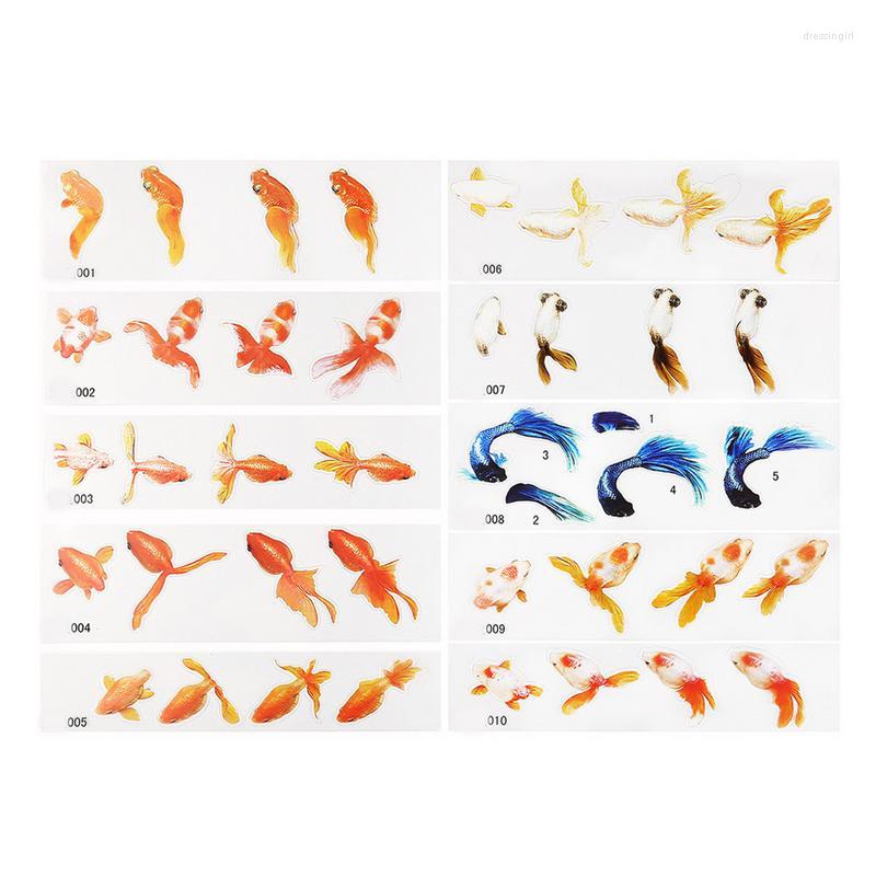 Resimler El Sanatları için Balık Çıkartmaları 3D Reçine Boya Takı Yapımı Japon Balığı Göleti Açık Film Sticker DIY Altın Kalıp