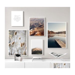 Schilderijen mist herfst bos boskap canvas schilderen Scandinavische posters en print Nordic Wall Art foto woonkamer slaapkamer huis dr. Dhguj