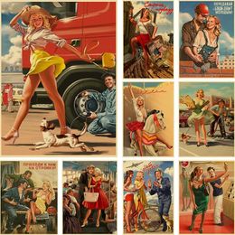 Pinturas Antigua Unión Soviética Stalin URSS CCCP Pin Up Girls Propaganda Posters Home Room Bar Decoración Etiqueta de la pared Pintura artística