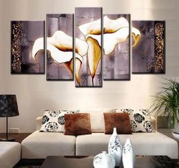 Schilderijen ingelijst 5 panelen grote handgeschilderde moderne bloem canvas olieverfschilderij set grijze calla lelie thuis woonkamer decor kunst aan de muur foto AM