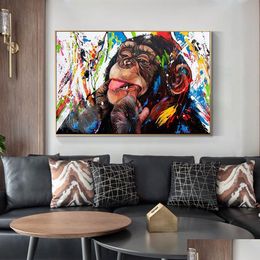 Peintures drôle mignon coloré singe toile peinture affiche impression mur art photo pour salon décor à la maison décoration sans cadre goutte dhemz