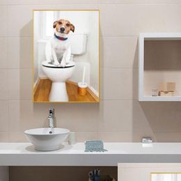 Schilderijen Grappige Leuke Hond Dierenfoto's Canvas Muurschildering Voor Kamer Wasruimte Wc Decoratieve Schilderijen Geen drop-levering Ho Dhhpq