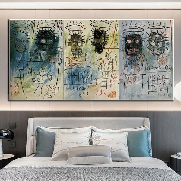 Pinturas Divertido Graffiti Art Jean Michel Basquiat Lienzo Pintura al óleo Obra de arte abstracta Póster Imagen de pared para niños Roo238U