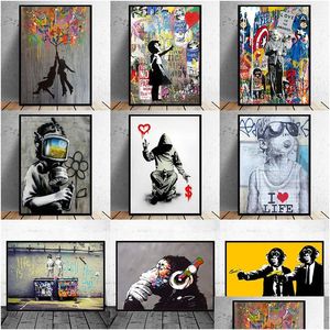 Schilderijen Grappige Schilderijen Street Art Banksy Iti Wall Arts Canvas Schilderij Poster En Print Cuadros Foto's Voor Home Decor Geen drop Del Dh95G