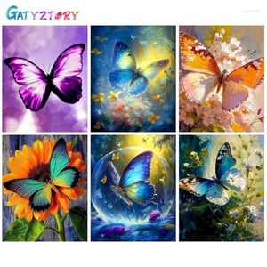 Peintures Gatyztory Peinture par numéro Papillon Dessin sur toile Peint à la main Peinture Art Cadeau DIY Photos Kits d'animaux Home Déco