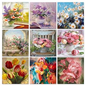 Schilderijen Gatyztory Schilderen op nummer Bloem in vaas Olienummers Verf op canvas Diy foto Handgeschilderde woningdecoratiePainting295G