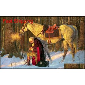 Schilderijen George Washington Prayer in Valley Forge handpilt HD Print War Military Art Oil Painting on Canvas MTI -maten /frame Opt OTQFR