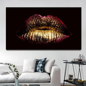 Peintures Lèvres Dorées Toile Peinture Noir Or Art Sexy Lèvres Affiches Et Gravures Mur Photos Pour Salon Cuadros Décor À La Maison