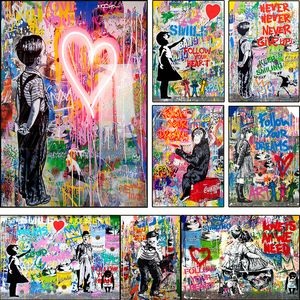 Schilderijen Graffiti Banksy Art Love Heart Posters Volg je jongensmeisje canvas schilderen.